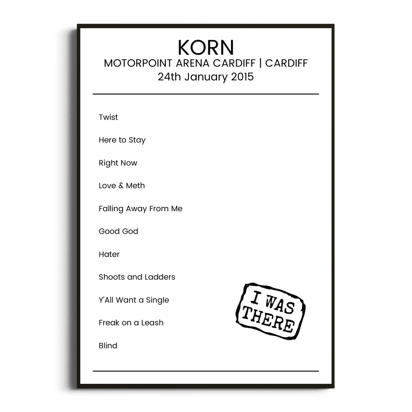 Korn Cardiff 24 January 2015 Setlist Poster