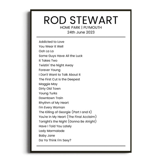 Rod Stewart Plymouth 24 June 2023 Setlist Poster