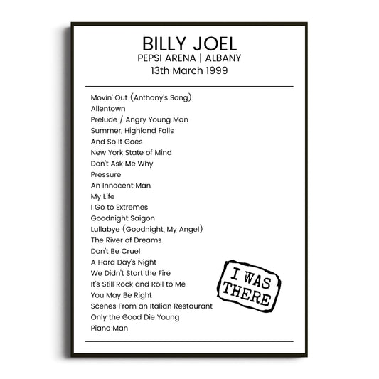 Billy Joel Albany 13 March 1999 Setlist Poster