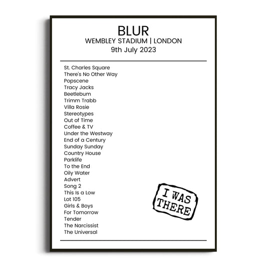 Blur London 09 July 2023 Setlist Poster