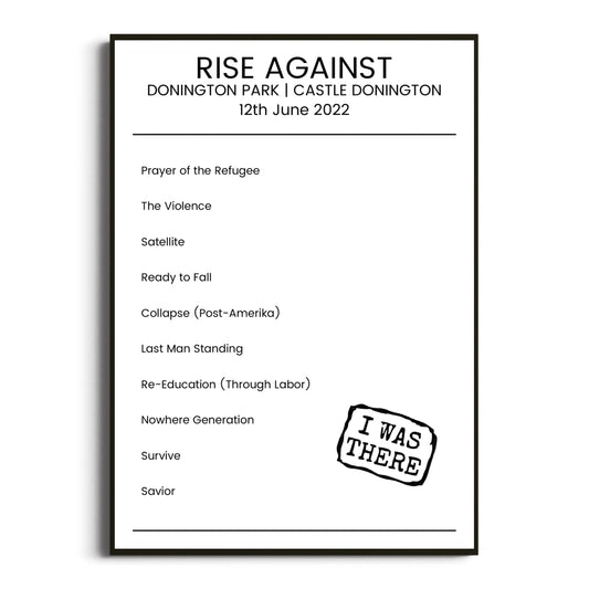 Rise Against Castle Donington 12 June 2022 Setlist Poster