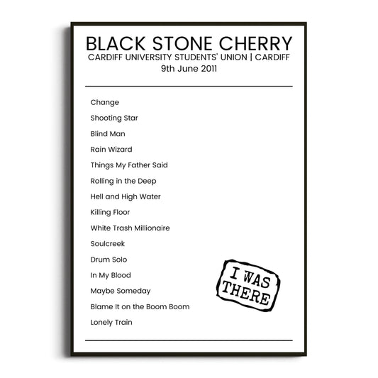 Black Stone Cherry Cardiff 09 June 2011 Setlist Poster