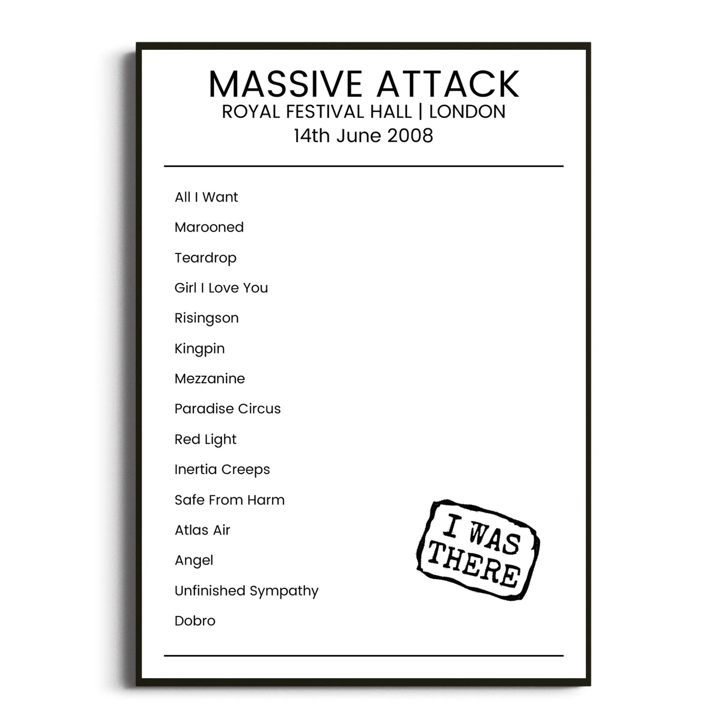 Massive Attack London 14 June 2008 Setlist Poster