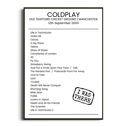 Coldplay Manchester 12 September 2009 Setlist Poster