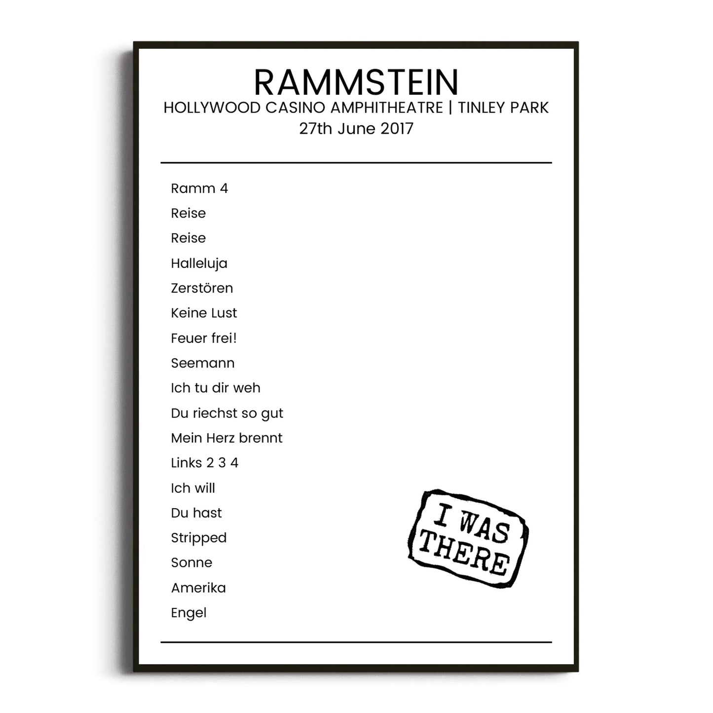 Rammstein Tinley Park 27 June 2017 Setlist Poster