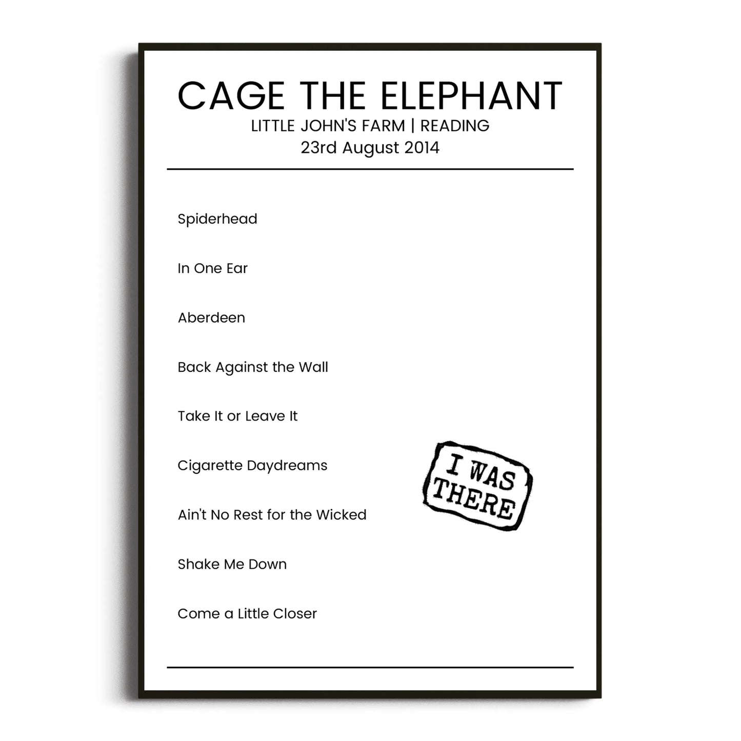 Cage the Elephant Reading 23 August 2014 Setlist Poster