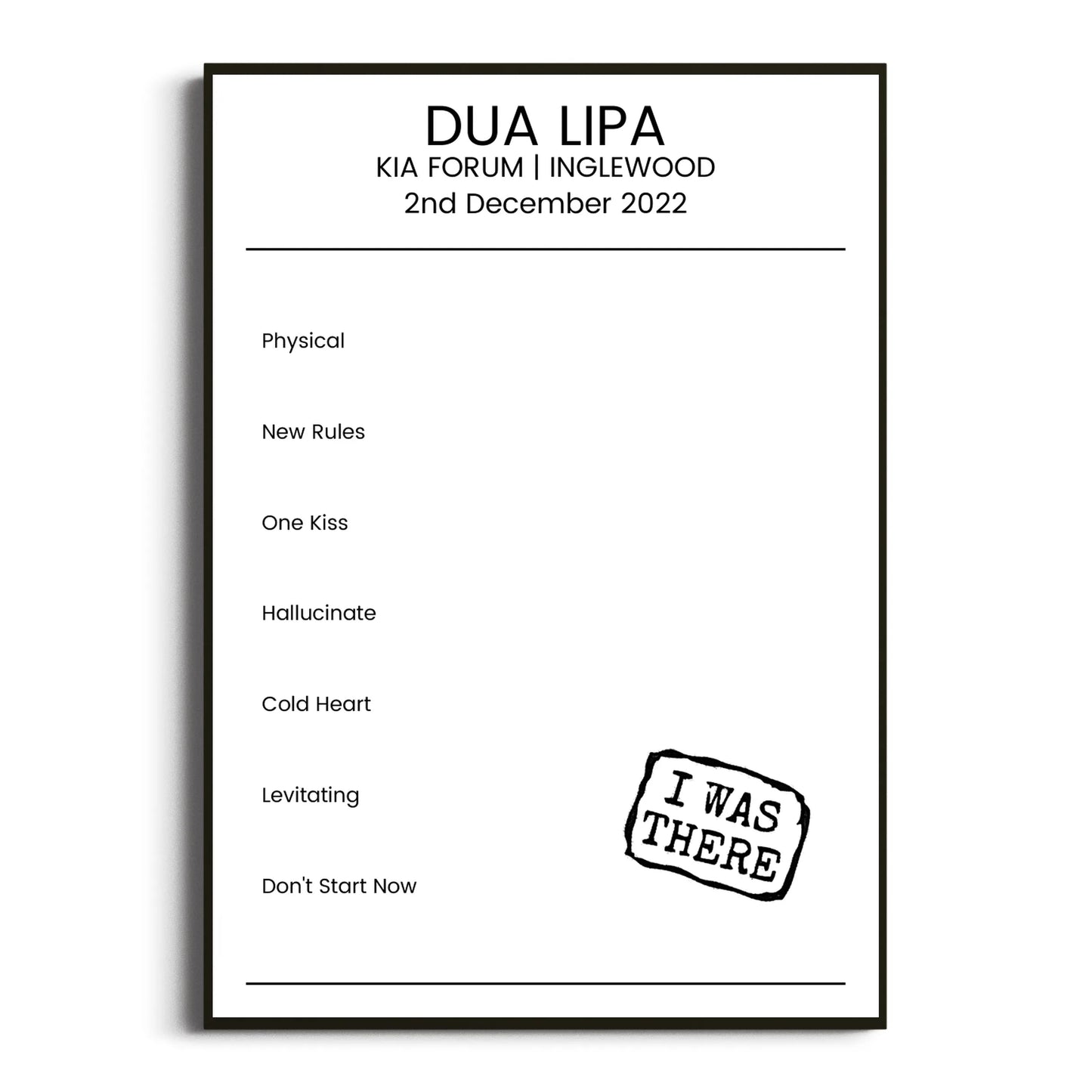 Dua Lipa Inglewood 02 December 2022 Setlist Poster