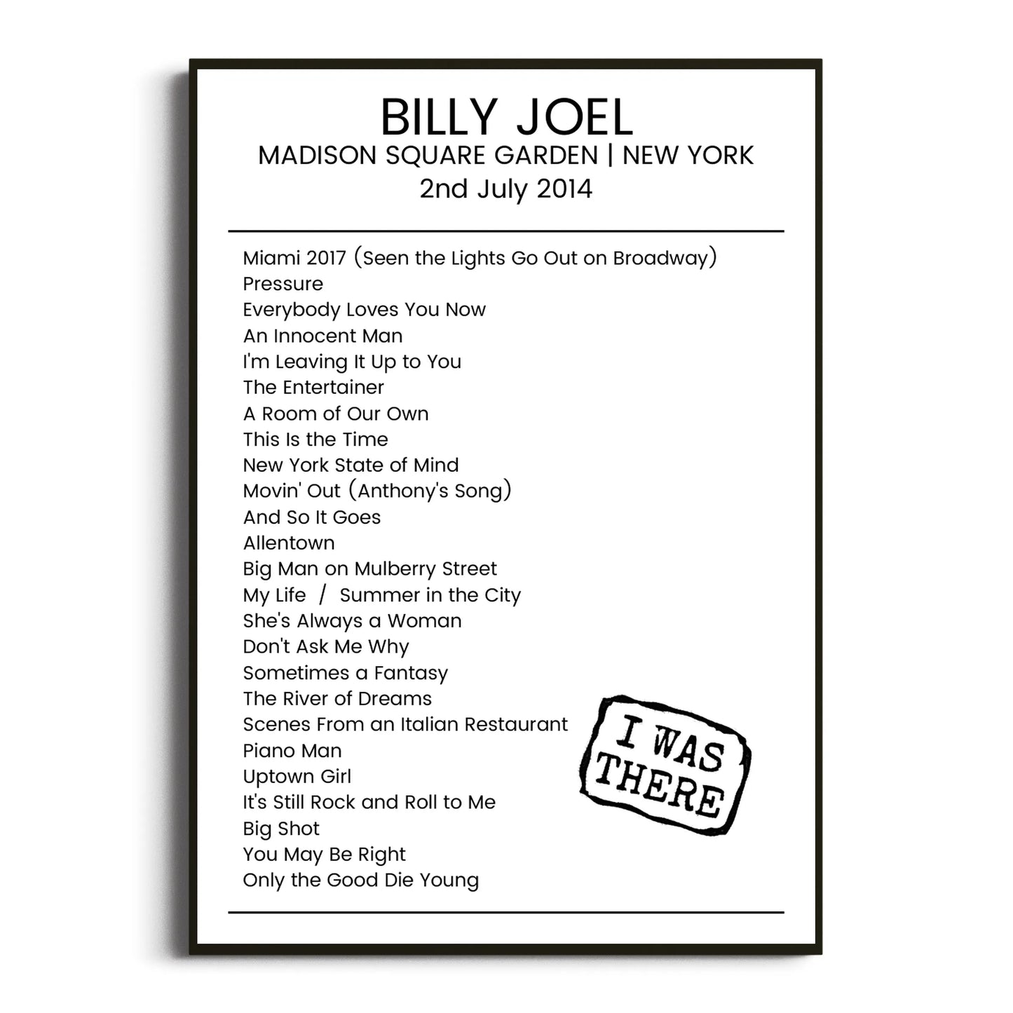 Billy Joel New York 02 July 2014 Setlist Poster