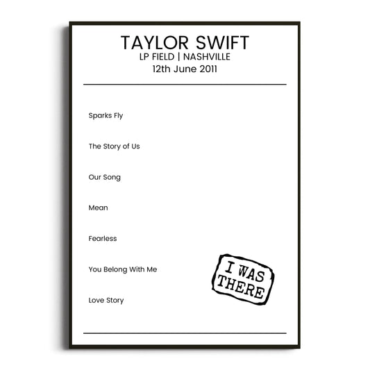 Taylor Swift Nashville 12 June 2011 Setlist Poster