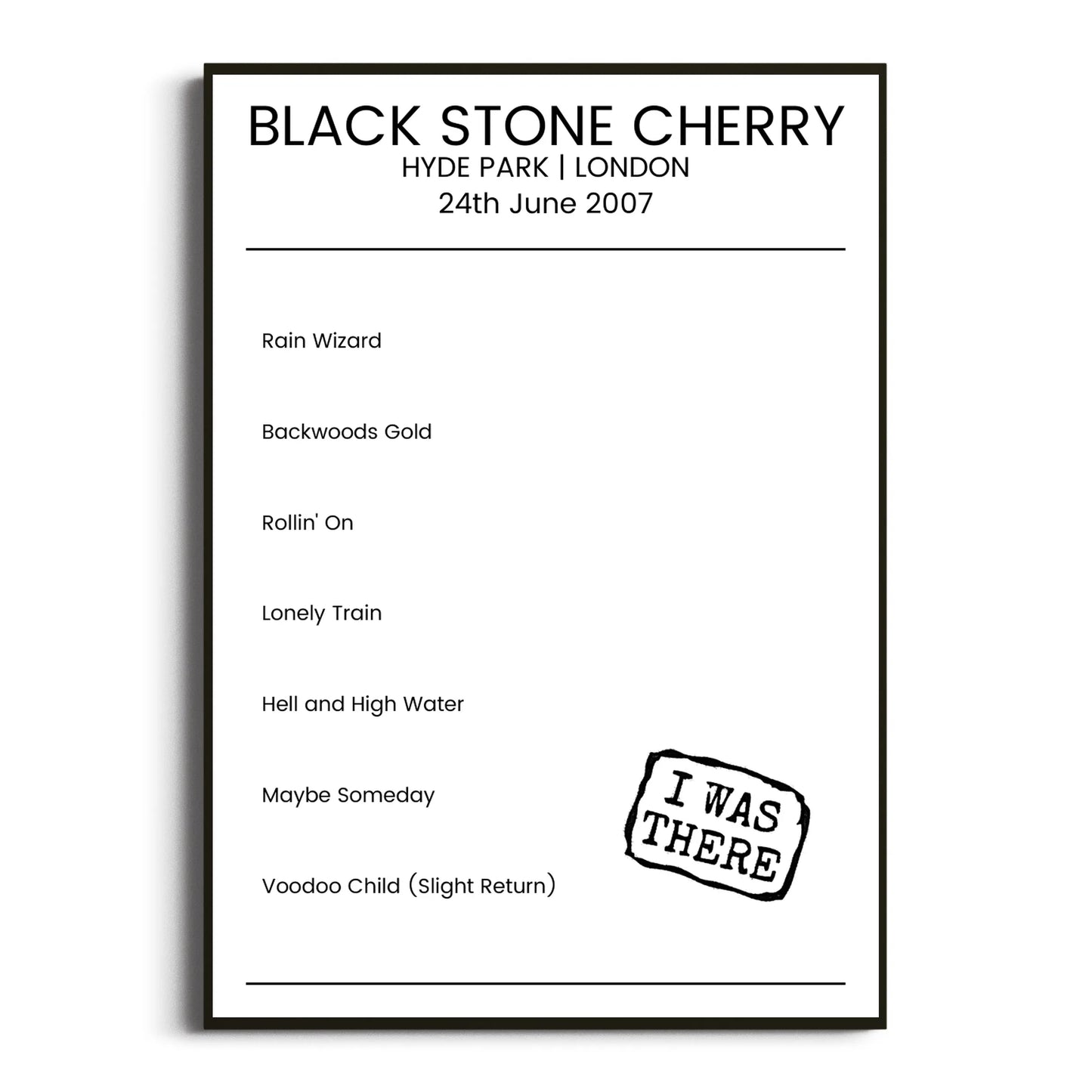 Black Stone Cherry London 24 June 2007 Setlist Poster