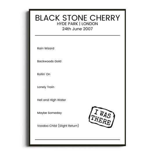 Black Stone Cherry London 24 June 2007 Setlist Poster