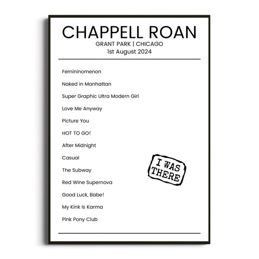 Chappell Roan Chicago 01 August 2024 Setlist Poster