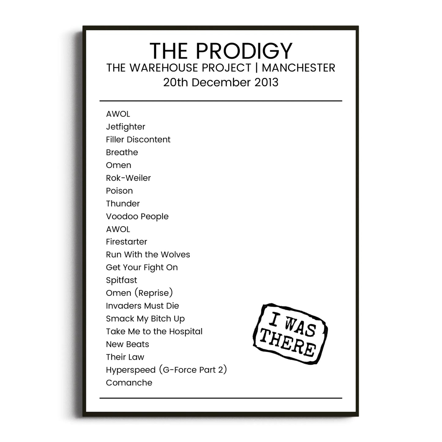 The Prodigy Manchester 20 December 2013 Setlist Poster