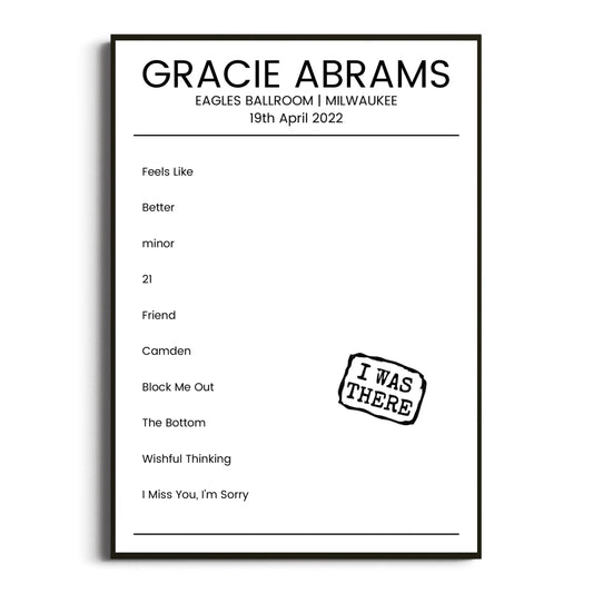 Gracie Abrams Milwaukee 19 April 2022 Setlist Poster