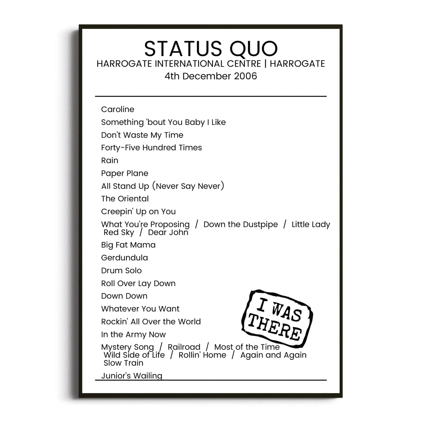 Status Quo Harrogate 04 December 2006 Setlist Poster