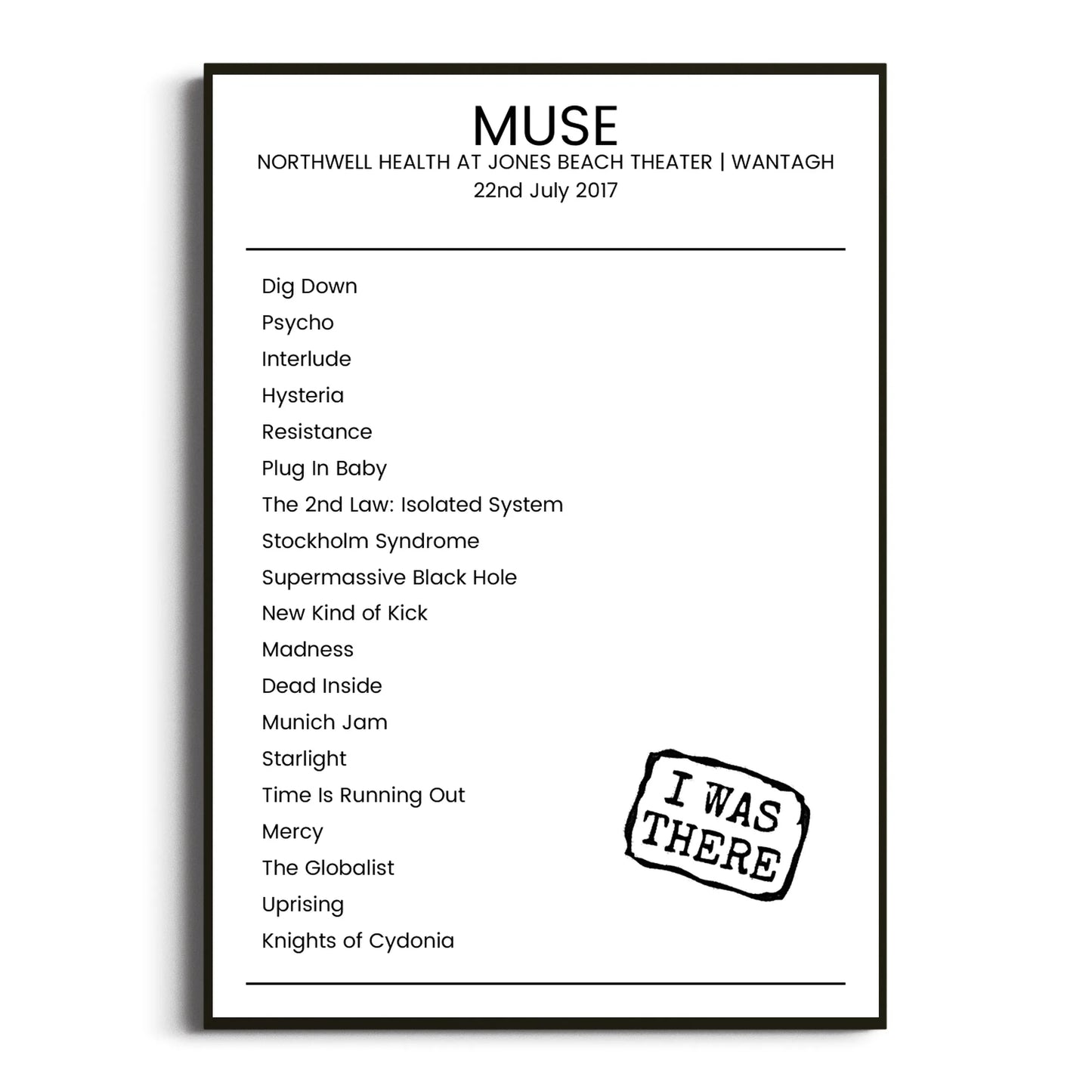 Muse Wantagh 22 July 2017 Setlist Poster