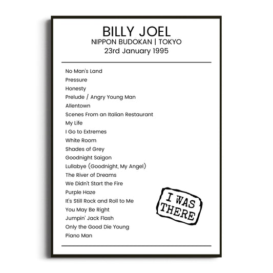 Billy Joel Tokyo 23 January 1995 Setlist Poster