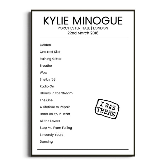 Kylie Minogue London 22 March 2018 Setlist Poster