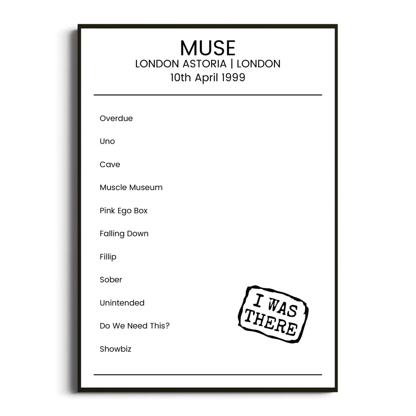 Muse London 10 April 1999 Setlist Poster