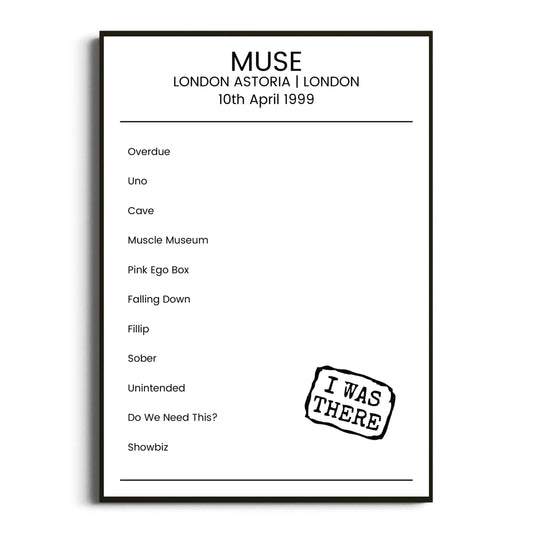 Muse London 10 April 1999 Setlist Poster