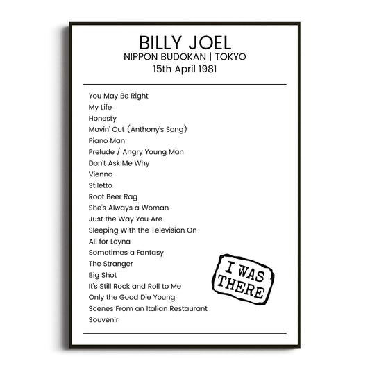 Billy Joel Tokyo 15 April 1981 Setlist Poster