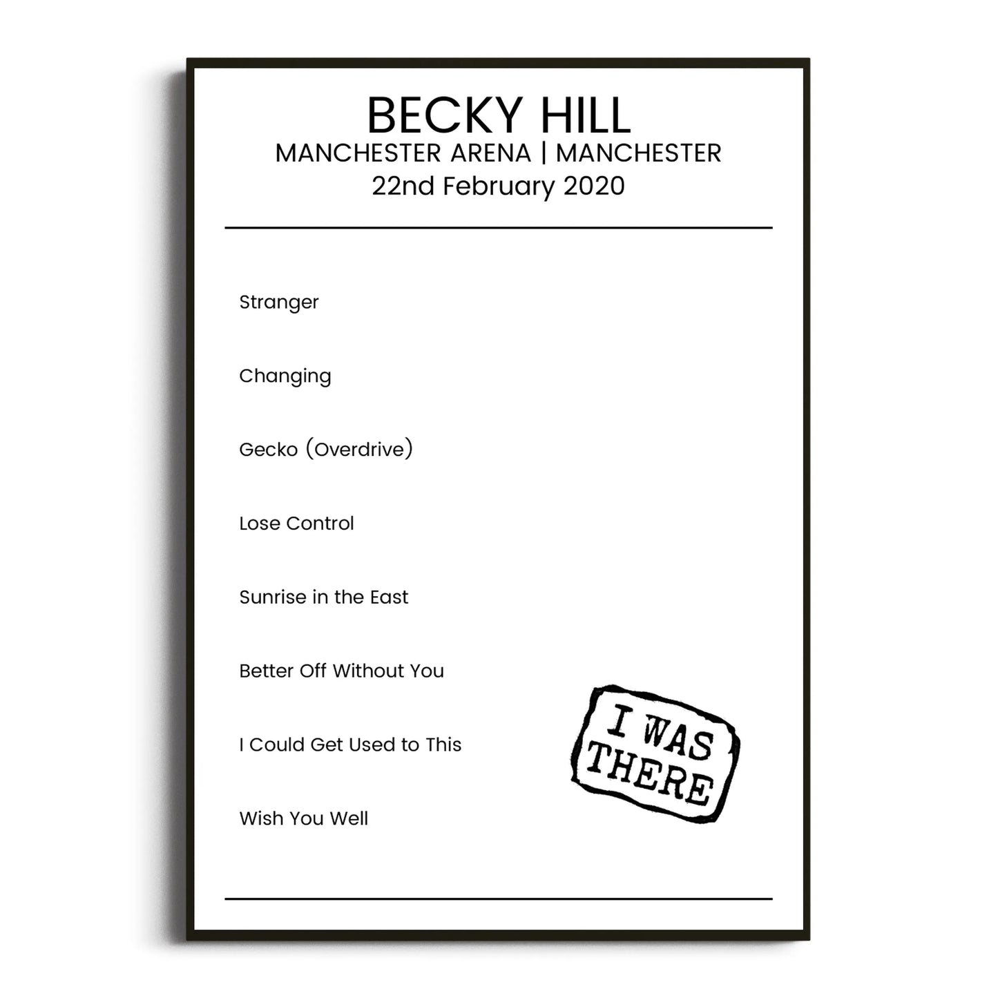 Becky Hill Manchester 22 February 2020 Setlist Poster