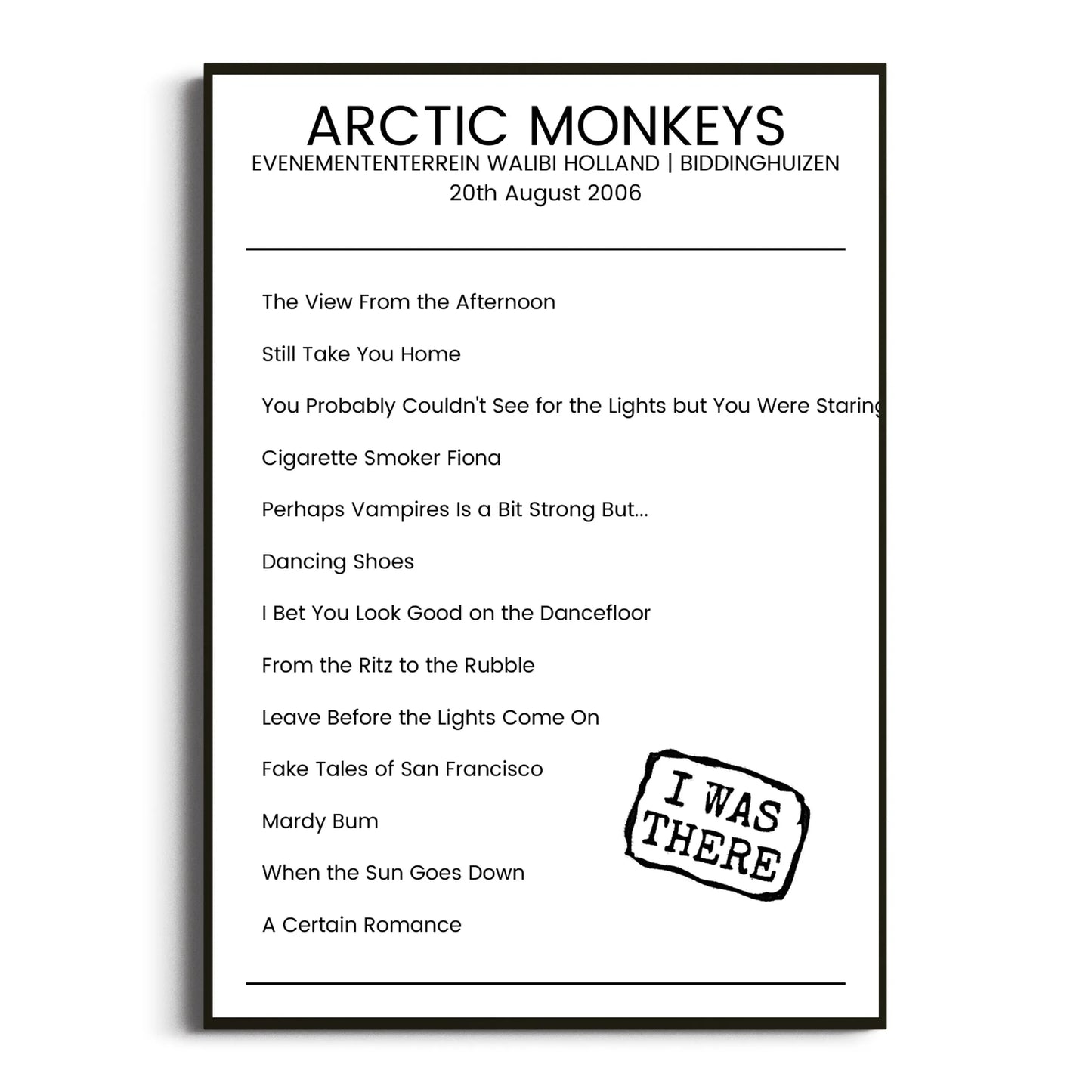 Arctic Monkeys Biddinghuizen 20 August 2006 Setlist Poster