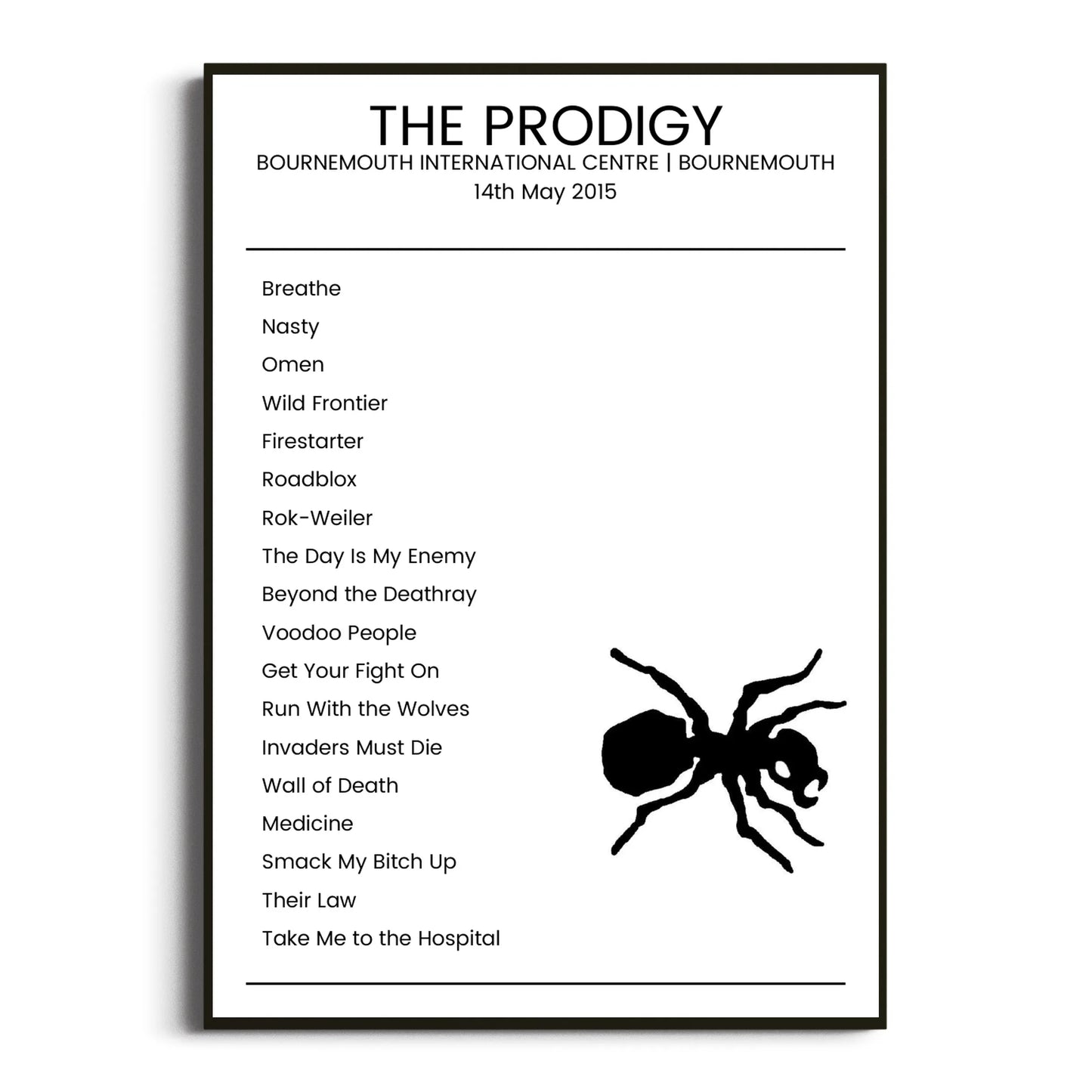 The Prodigy Bournemouth 14 May 2015 Setlist Poster