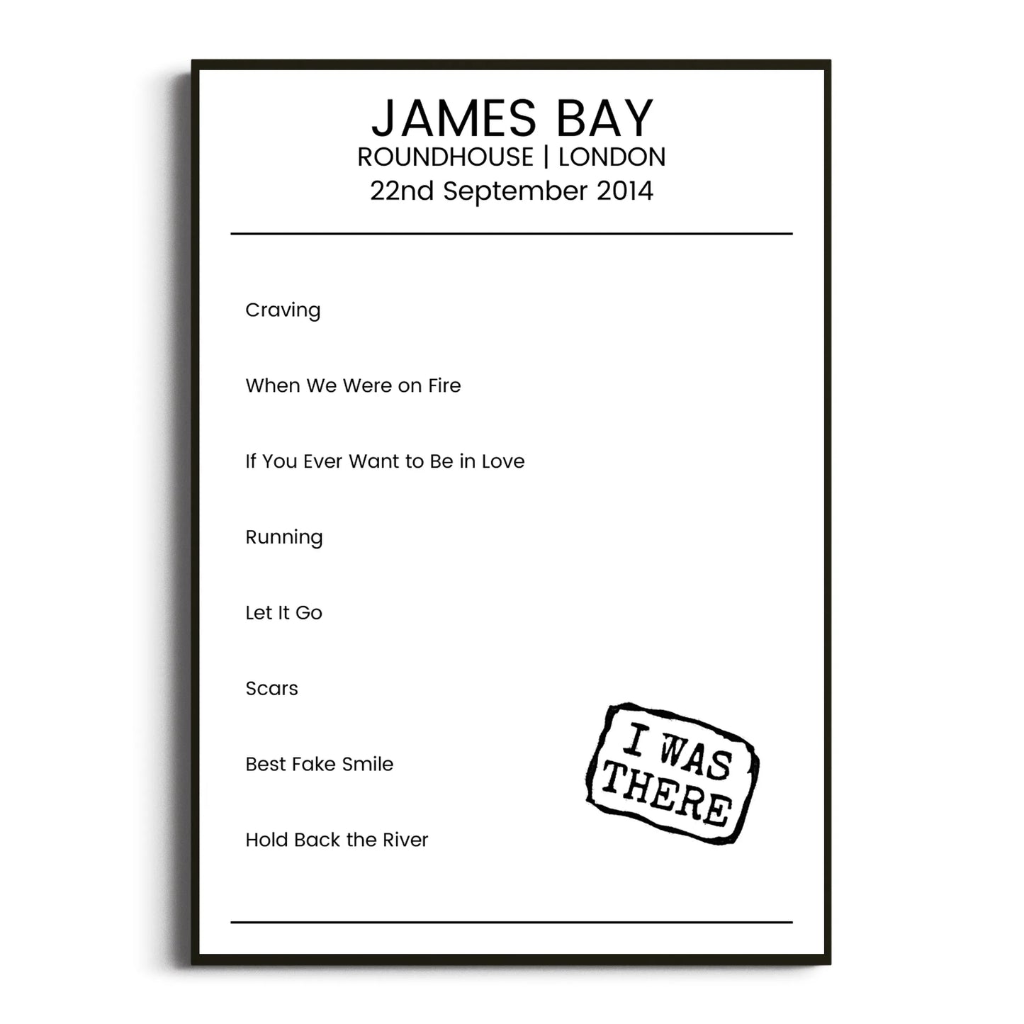 James Bay London 22 September 2014 Setlist Poster