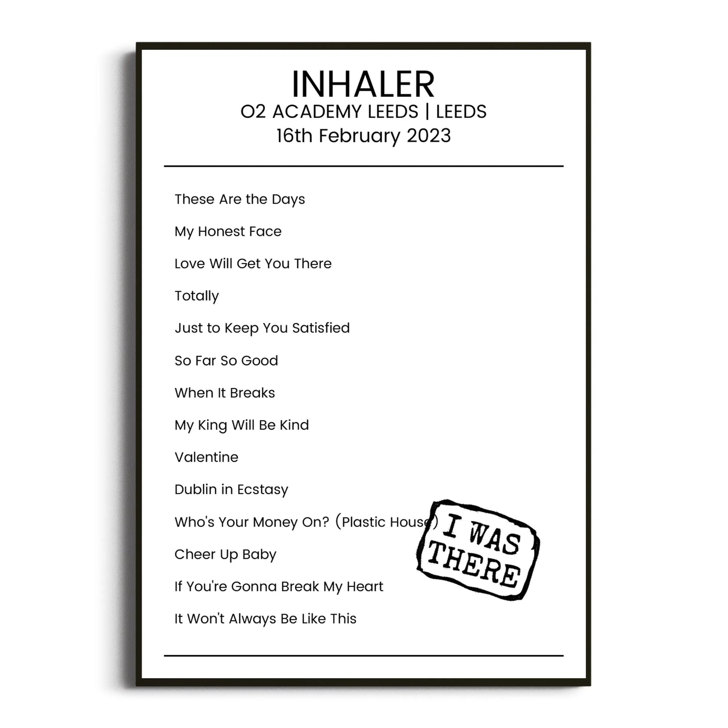 Inhaler Leeds 16 February 2023 Setlist Poster