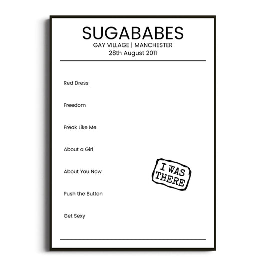 Sugababes Manchester 28 August 2011 Setlist Poster