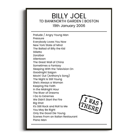 Billy Joel Boston 19 January 2006 Setlist Poster