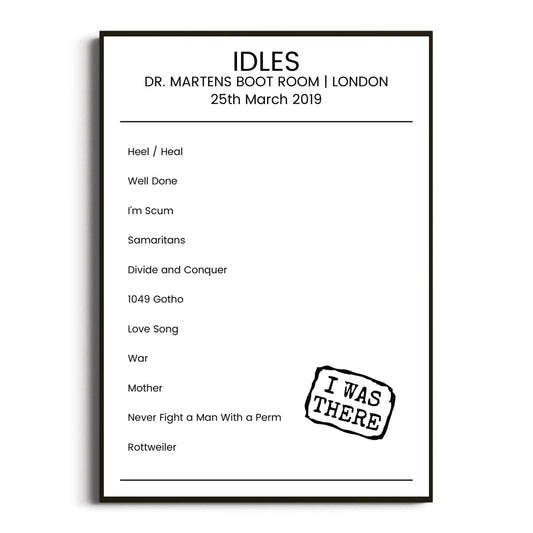 IDLES London 25 March 2019 Setlist Poster