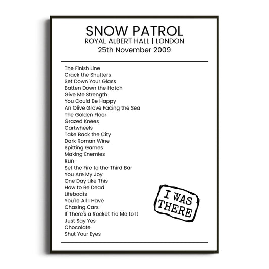 Snow Patrol London 25 November 2009 Setlist Poster