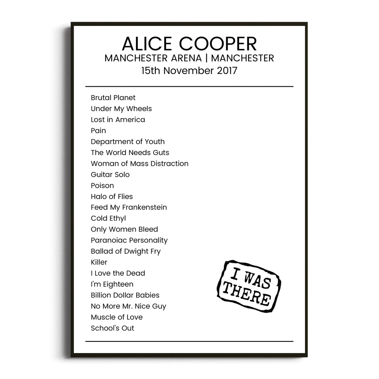 Alice Cooper Manchester 15 November 2017 Setlist Poster