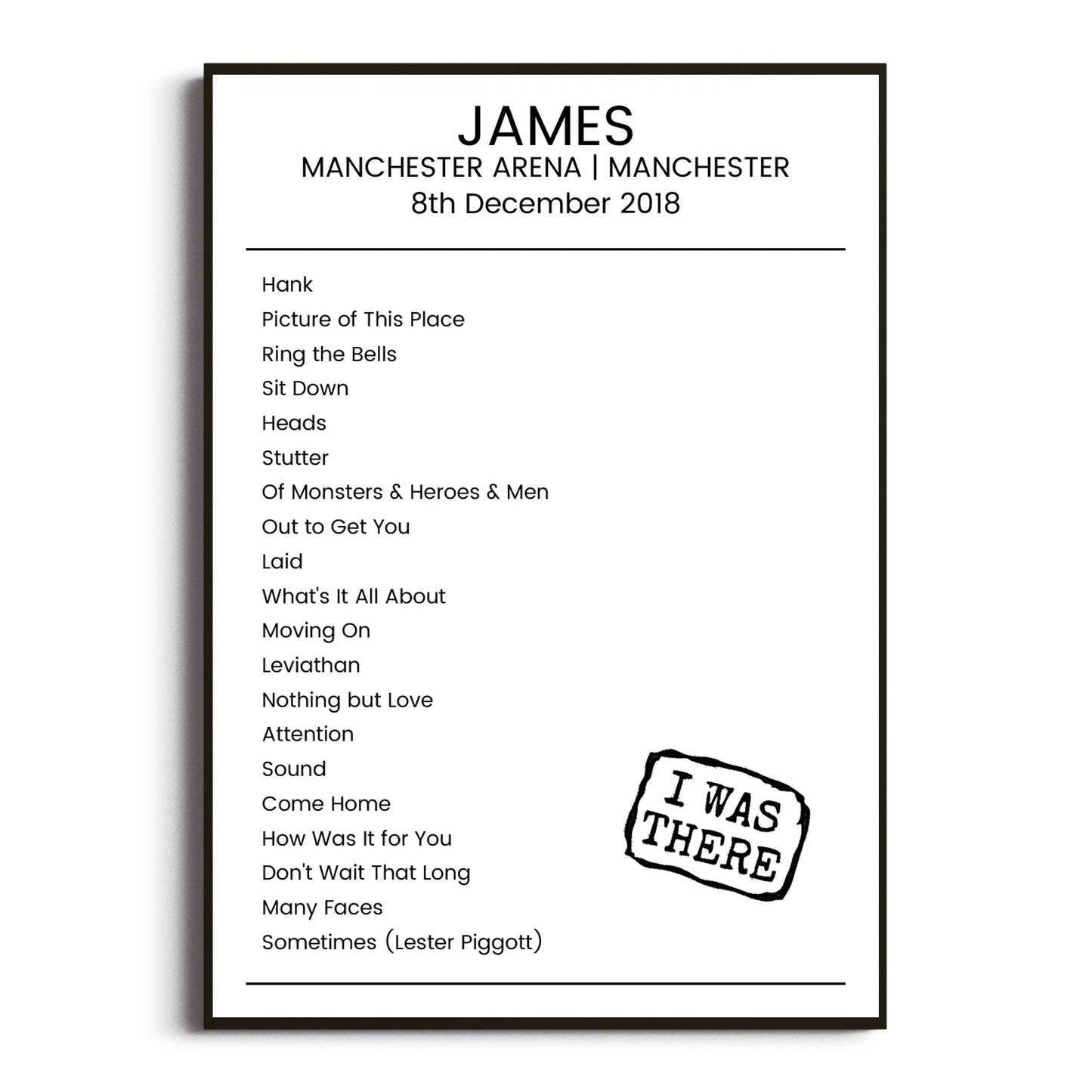 James Manchester 08 December 2018 Setlist Poster