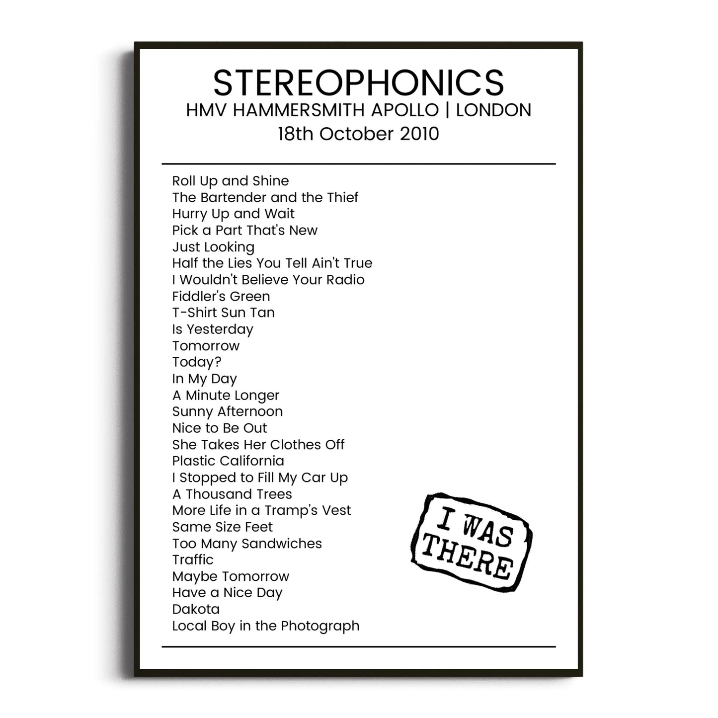 Stereophonics London 18 October 2010 Setlist Poster