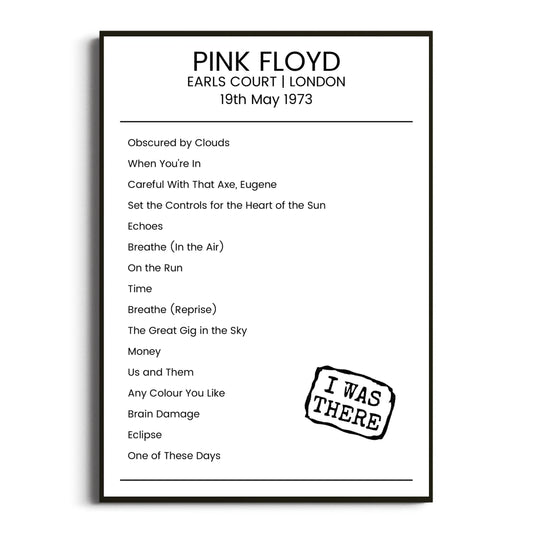 Pink Floyd London 19 May 1973 Setlist Poster