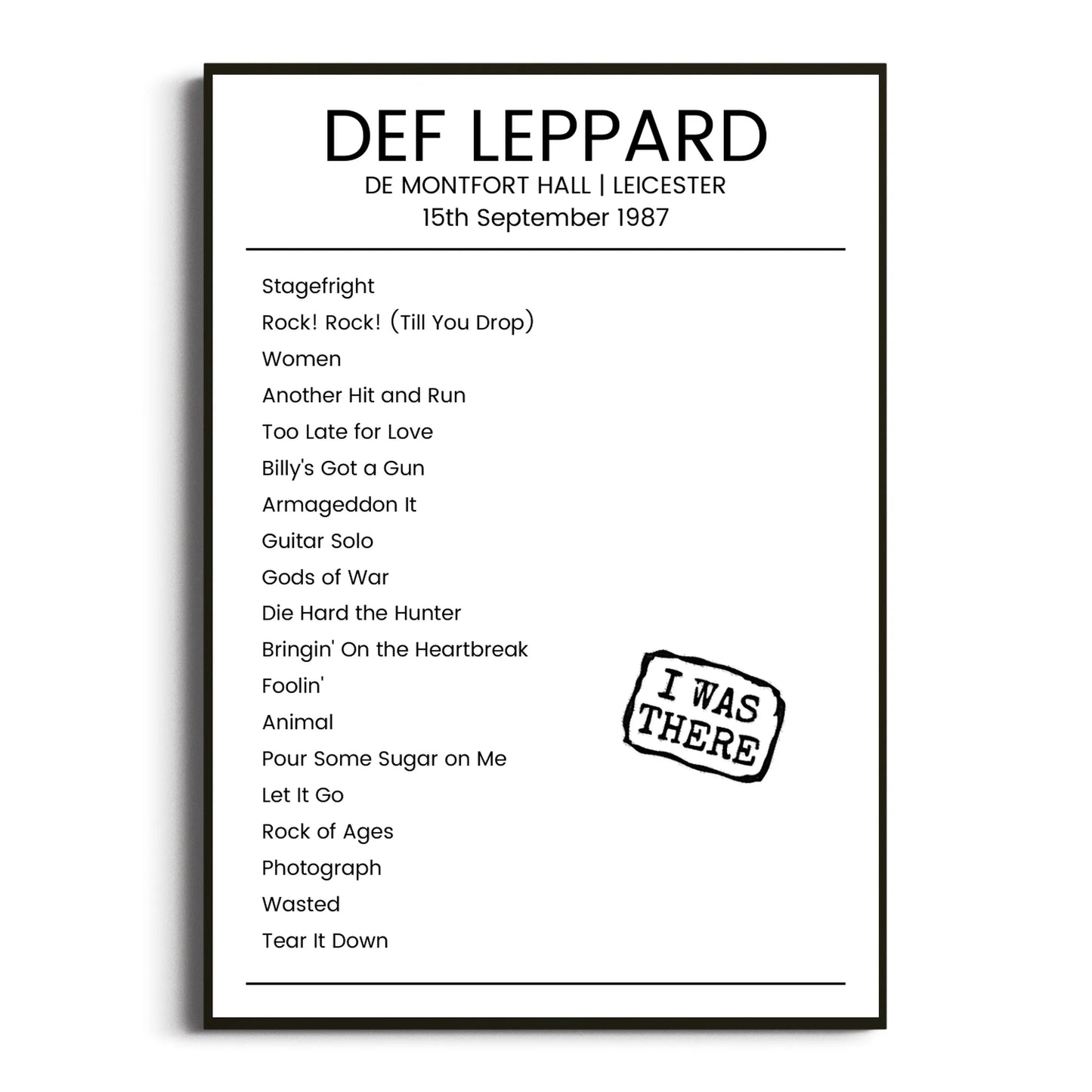 Def Leppard Leicester 15 September 1987 Setlist Poster