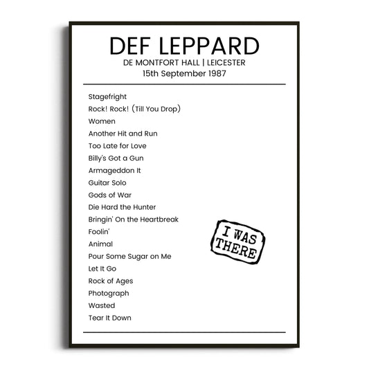 Def Leppard Leicester 15 September 1987 Setlist Poster