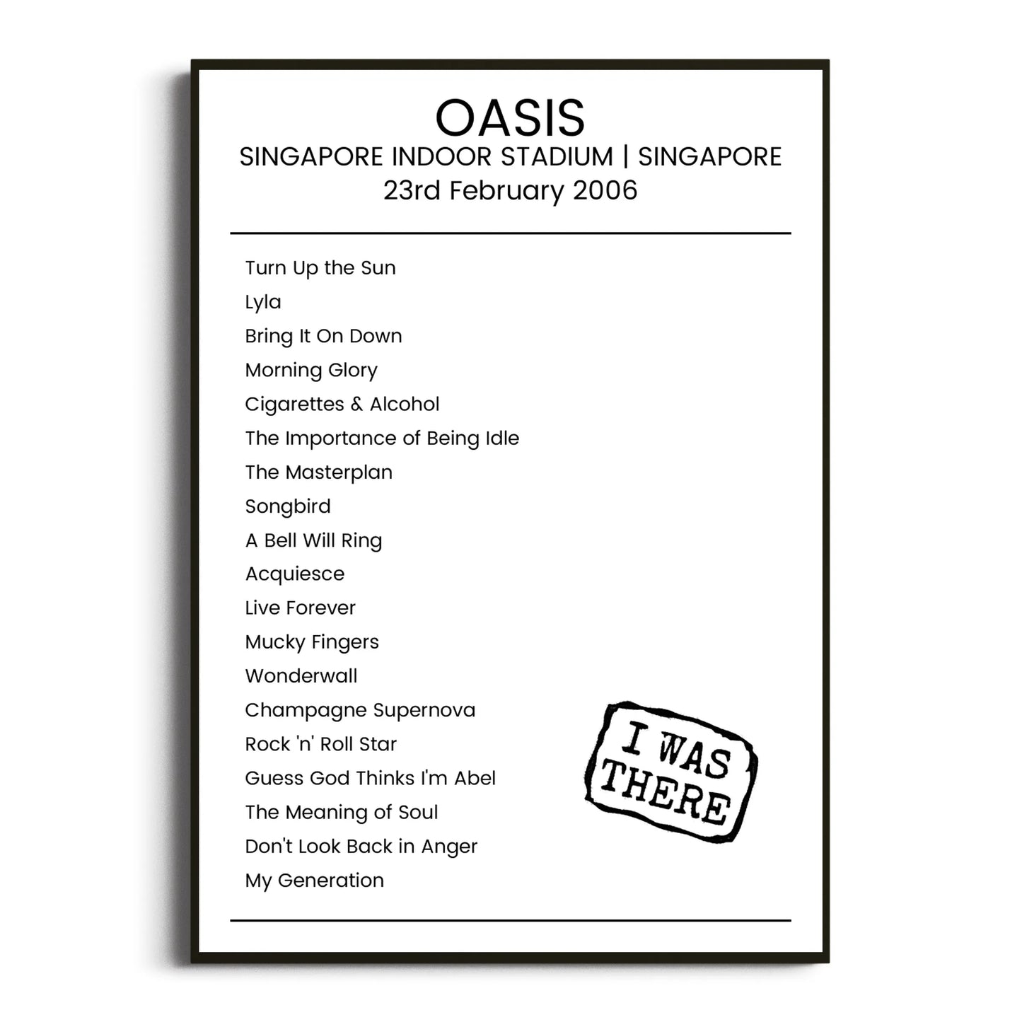 Oasis Singapore 23 February 2006 Setlist Poster