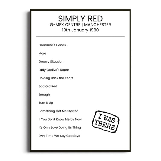 Simply Red Manchester 19 January 1990 Setlist Poster