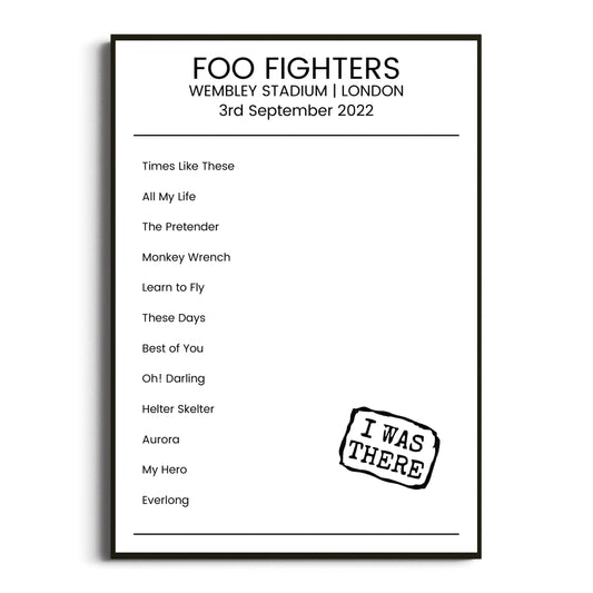 Foo Fighters London 03 September 2022 Setlist Poster