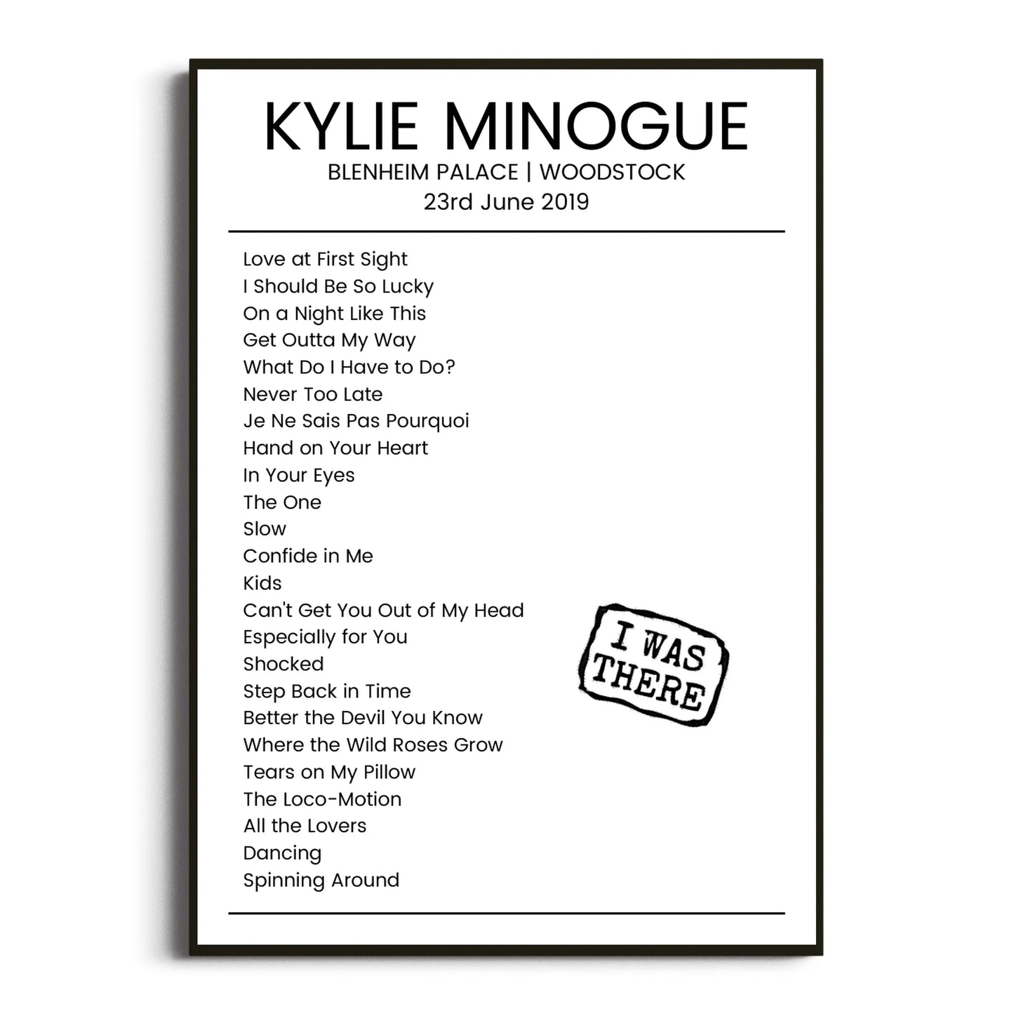 Kylie Minogue Woodstock 23 June 2019 Setlist Poster