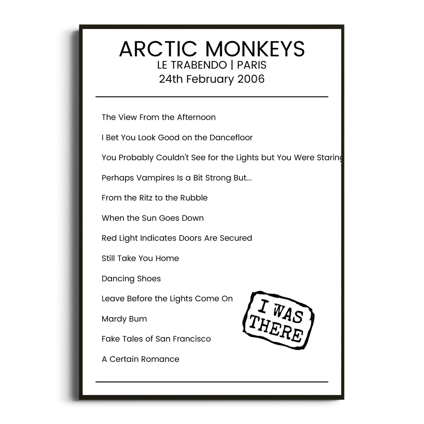 Arctic Monkeys Paris 24 February 2006 Setlist Poster