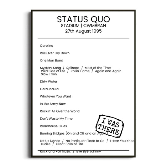 Status Quo Cwmbran 27 August 1995 Setlist Poster