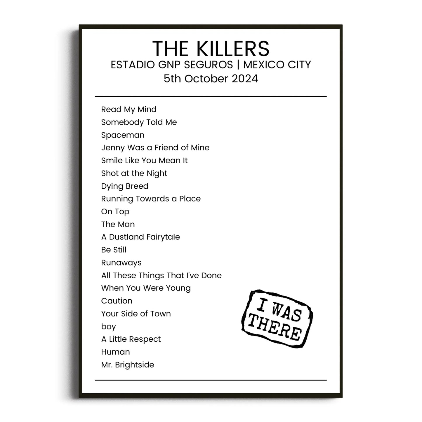 The Killers Mexico City 05 October 2024 Setlist Poster