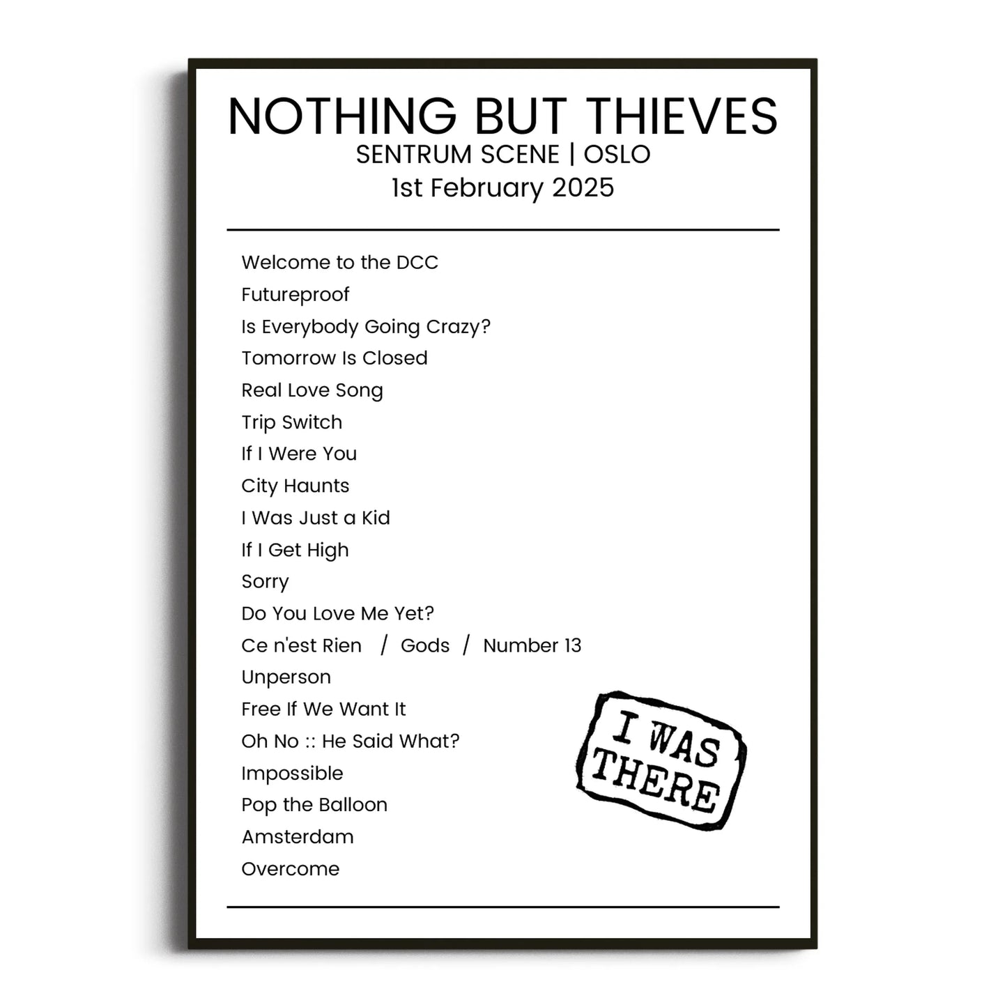 Nothing But Thieves Oslo 01 February 2025 Setlist Poster