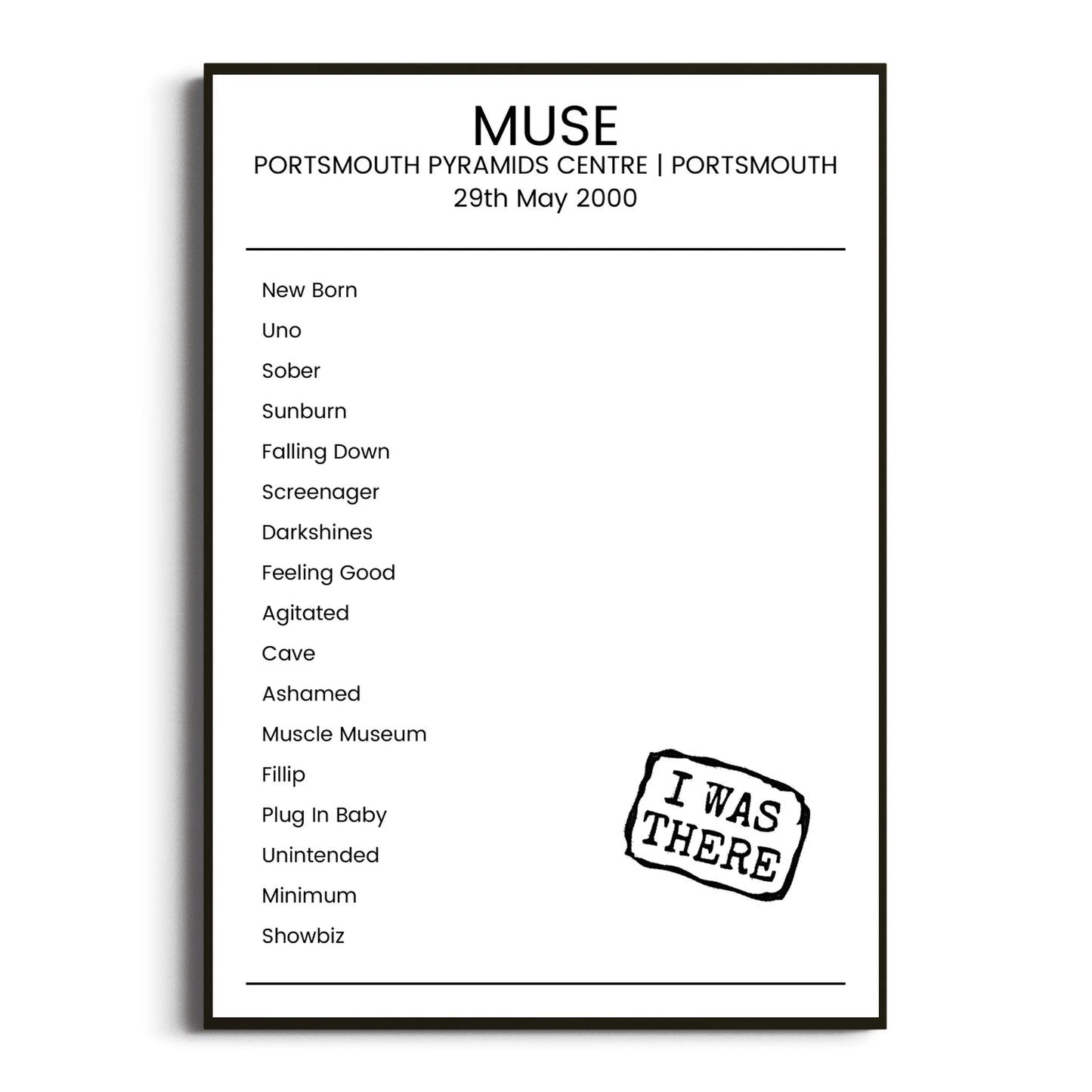 Muse Portsmouth 29 May 2000 Setlist Poster