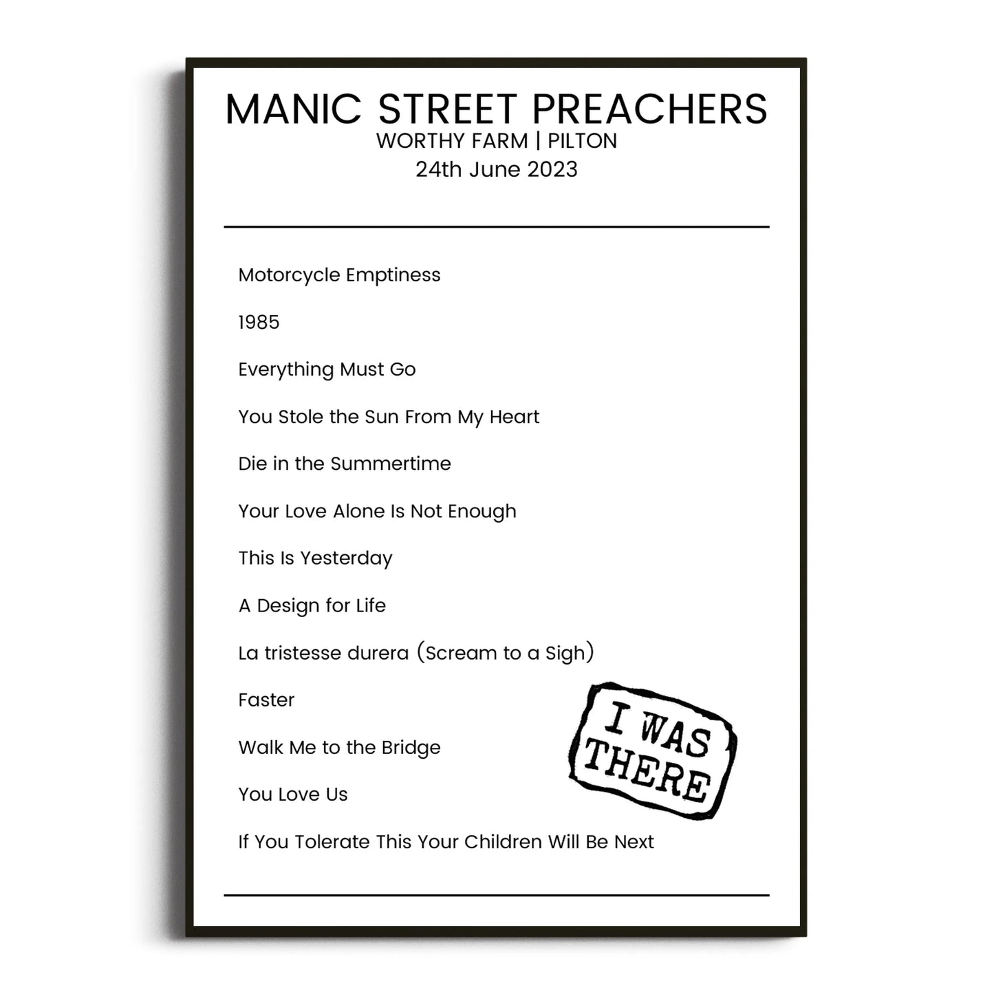 Manic Street Preachers Pilton 24 June 2023 Setlist Poster